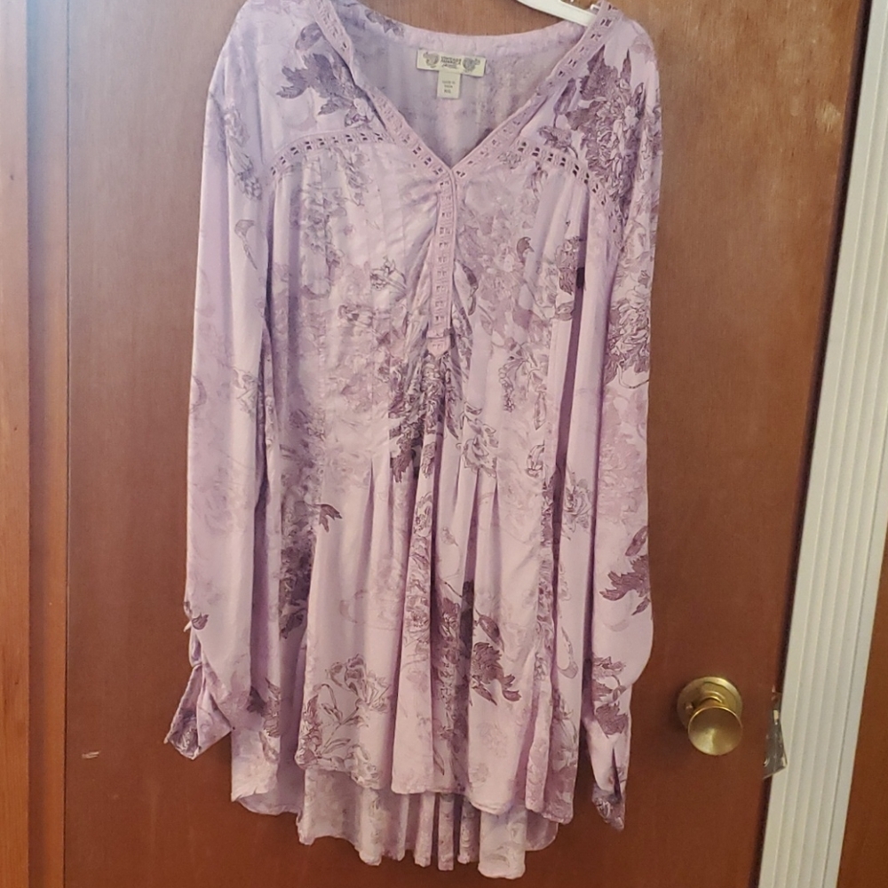 Vintage America pheasant blouse lavender XXL EUC